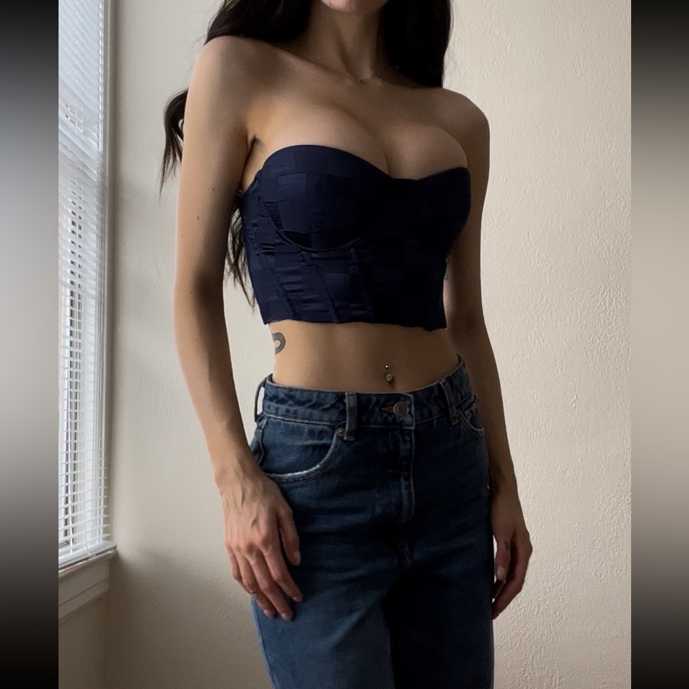 Navy Satin Bustier Top 💙